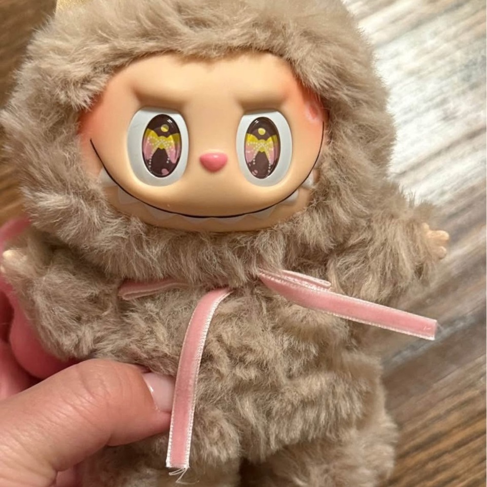 Milk tea custom Labubu with brown bow